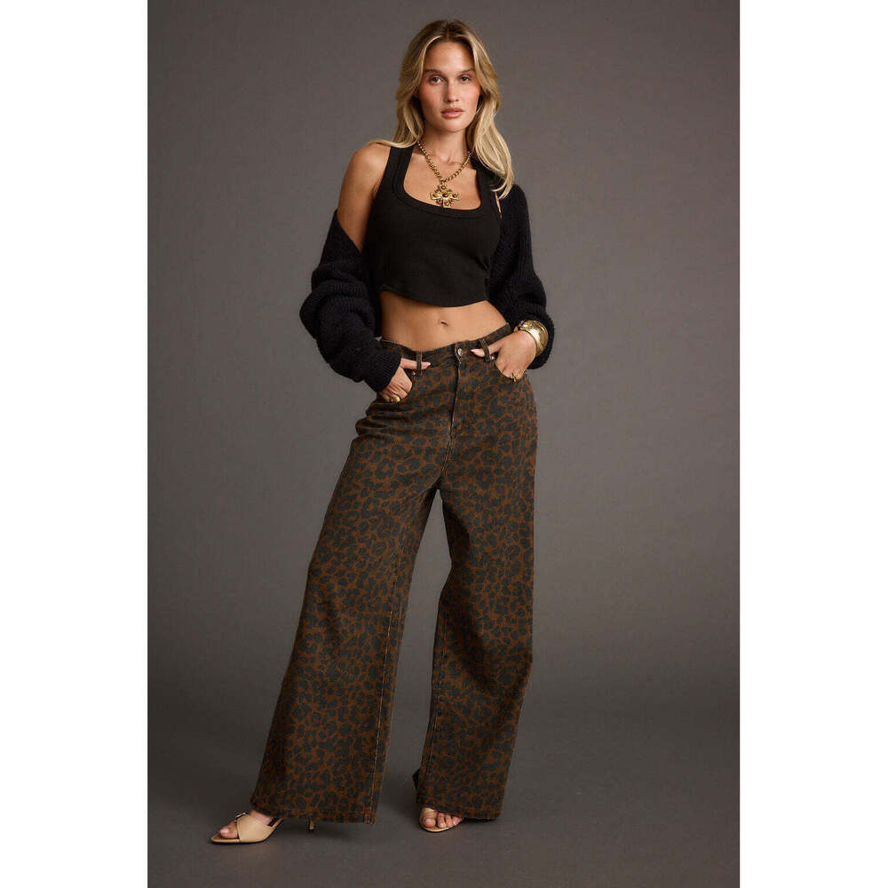12th Tribe Brown Leopard-Print Straight Leg Pants